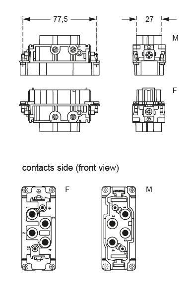 ILME รุ่น CXF 4/2 female Insert heavy duty connector 4Pole(80A)+2pole(16A) 400V/690V size 77.27