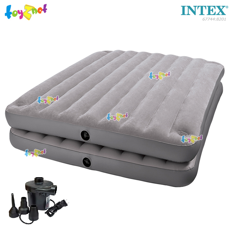 Intex 2-In-1 Airbed 5ft (Queen) 1.52x2.03x0.46 m Grey no.67744 + Elec. Air Pump
