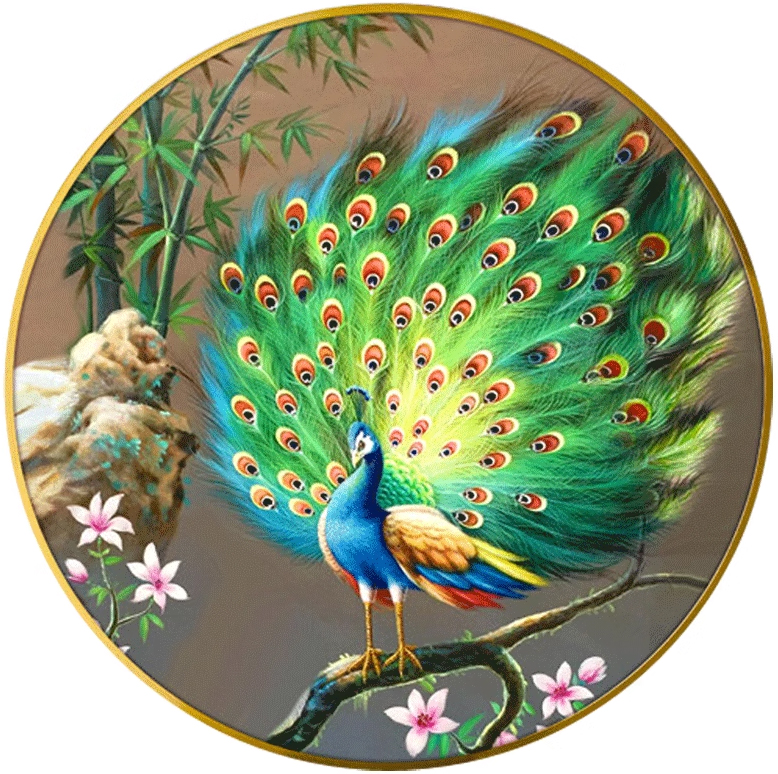 peacock-1007 *สินค้าหมด* ชุดปักครอสติช ลายนกยูงรำแพน (ปักเต็มผืนผ้า ไม่มีเดินเส้น ผ้า11CTพิมพ์ลาย ปัก 3 เส้นเล็ก) ขนาด 60*60 ซม.ผ้าครอสติช 11CTพิมพ์ลายปักบนผ้า ไหมคอตตอน 43 สี ผังลาย เข็ม