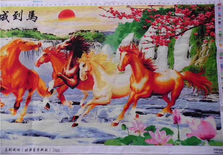 maa-1013 *สินค้าหมด* ชุดปักครอสติช ลาย 8 อาชา (ปักเต็มผืนผ้า ผ้า11CTพิมพ์ลาย ปัก 3 เส้นเล็ก) ขนาดใหญ่ 150*68 ซม.ผ้าครอสติช 11CTพิมพ์ลายปักเต็มลายผ้า ไหมคอตตอน 60 สี ผังลาย เข็ม