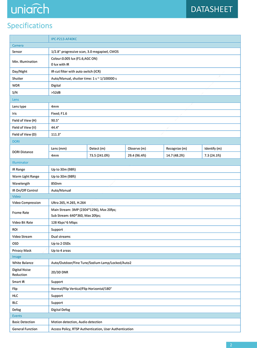 UNIARCH IPC-P213-AF40KC (4mm.) กล้องวงจรปิด PT IP CAMERA 3MP (ไม่ใช่กล้องWiFi) Pan-Tilt , 2Way Audio , ใส่การ์ดได้ , POE , Onvif BY BILLIONAIRE SECURETECH IPC-P213-AF40KC
