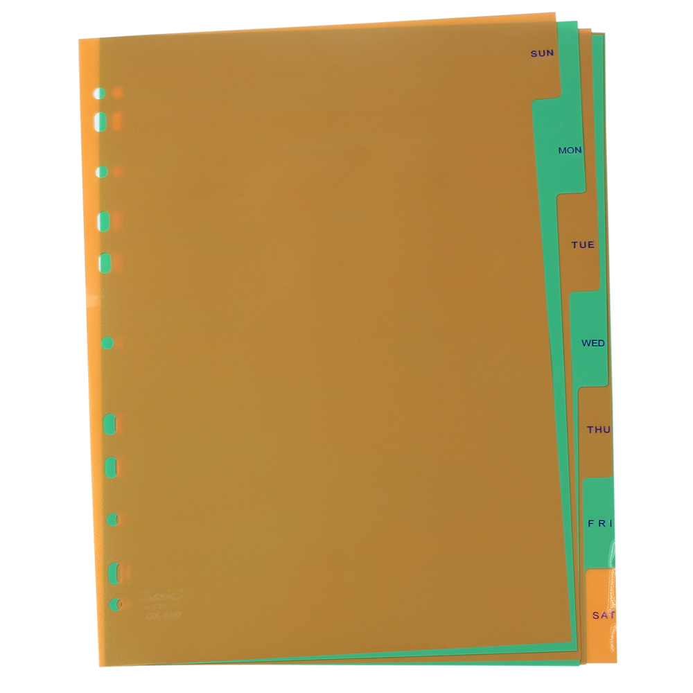 อินเด็กซ์พลาสติกคั่นเอกสาร A4 7หยักก้าน DX-850 พิมพ์ Sun-Sat นำไปจัดชุดคละสีได้เอง 1