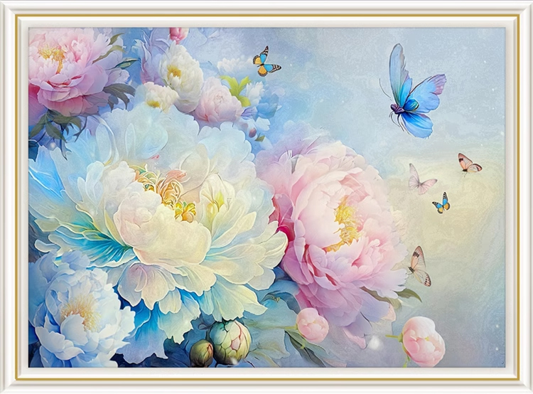 botan-1119 *สินค้าหมด* ชุดปักครอสติช ลายช่อโบตั๋นกับผีเสื้อ (ปักเต็มผืนผ้า ไม่มีเดินเส้น ผ้า11CTพิมพ์ลาย ปัก 3 เส้นเล็ก) ขนาด 67*51 ซม.ผ้าครอสติช 11CTพิมพ์ลายปักบนผ้า ไหมคอตตอน 53 สี ผังลาย เข็ม