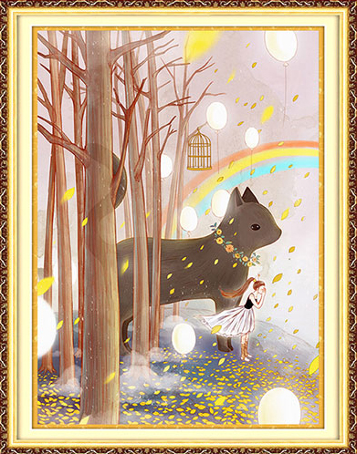girl-1109 *สินค้าหมด* ชุดปักครอสติช ลายสาวน้อยกับแมว (งานปักเต็มลาย ไม่มีเดินเส้น) ขนาด 53*71 ซม.ผ้าครอสติช 11CTพิมพ์ลายปักเต็มลายผ้า ไหมคอตตอน 51 สี ผังลาย เข็ม