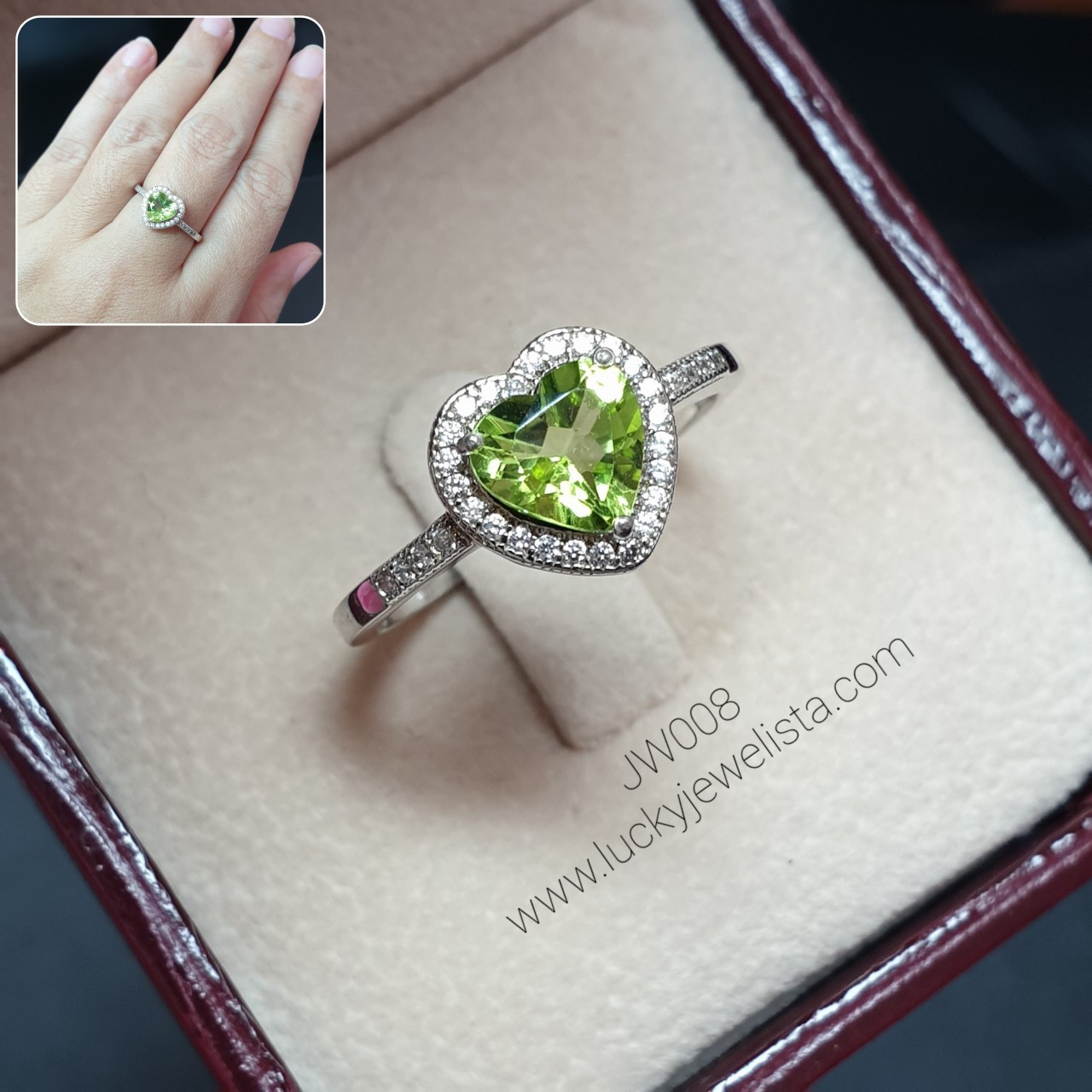 แหวนพลอยเพอริดอต Peridot สีเขียว 6x8 มิล ทรงหัวใจ 1