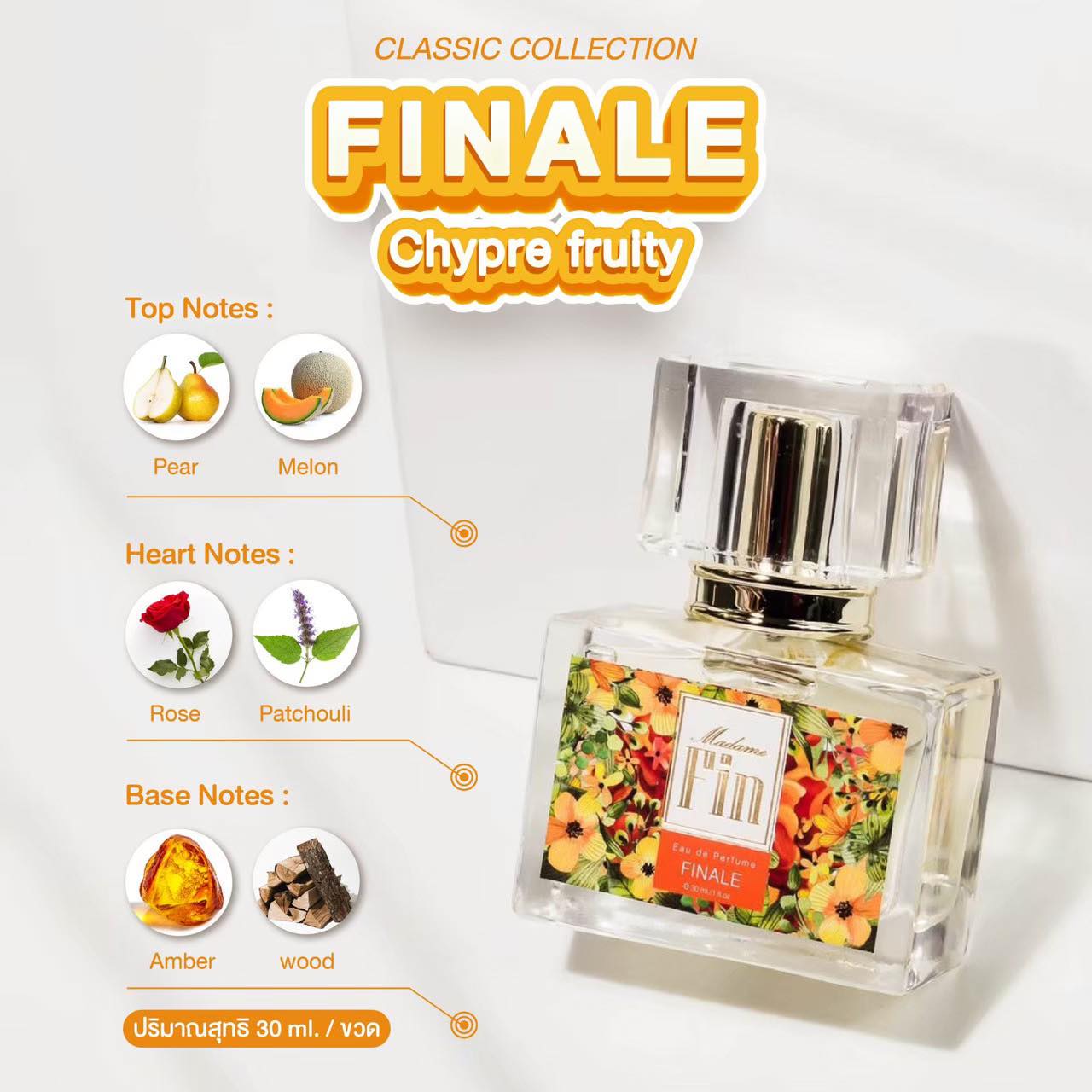 น้ำหอมมาดามฟิน น้ำหอมคลาสสิค กลิ่นฟินนาเล่ Finnale (กล่องสีส้ม)