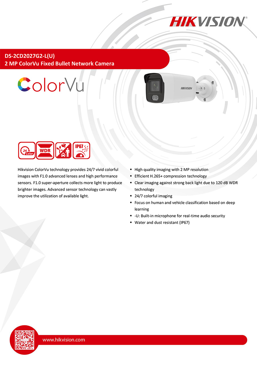 HIKVISION DS-2CD2027G2-LU กล้องวงจรปิด IP CAMERA 2 MP ColorVu Fixed Bullet Network Camera มีไมค์ในตัว BY BILLIONAIRE SECURETECH DS-2CD2027G2-LU