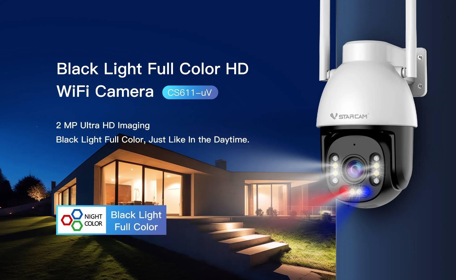 Vstarcam CS611-UV กล้องวงจรปิดระบบ IP WIFI 2 MP Black Light Full Color มีไมค์และลำโพงในตัว ติดตั้งภายนอกได้ BY BILLIONAIRE SECURETECH CS611-UV