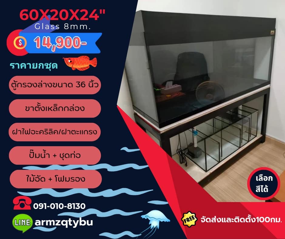 TP Service บริการรับติดตั้งตู้ปลา รับทำบ่ปลาคราฟ ตู้ปลาขนาด 60x20x24 Glass 8 mm.