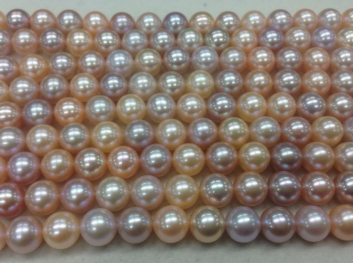 สร้อยคอไข่มุกแท้แบบ 2 ชั้น ขนาดมุก 8-8.5 มิล กลม Multi-Color, top grade