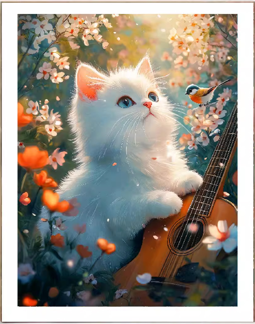 cat-1133 *สินค้าหมด* ชุดปักครอสติช ลายแมวน้อยเล่นกีตาร์ (ปักเต็มผืนผ้า ไม่มีเดินเส้น ผ้า11CTพิมพ์ลาย ปัก 3 เส้นเล็ก) ขนาด 50*70 ซม.ผ้าครอสติช 11CTพิมพ์ลายปักบนผ้า+ไหมคอตตอน 41 สี+ผังลาย+เข็ม