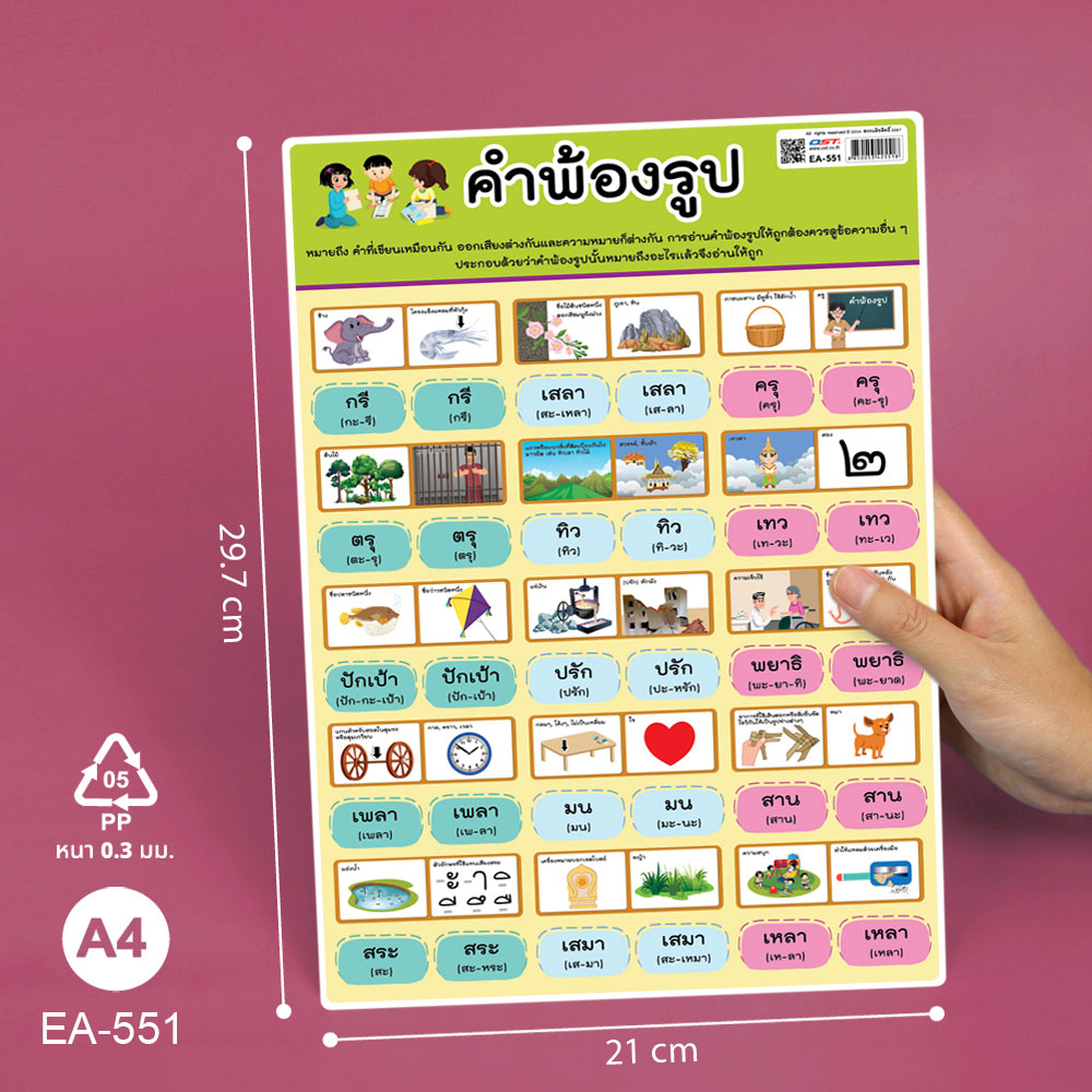 โปสเตอร์พลาสติก ขนาดA4 ความรู้เรื่องคำพ้องรูป EA-551