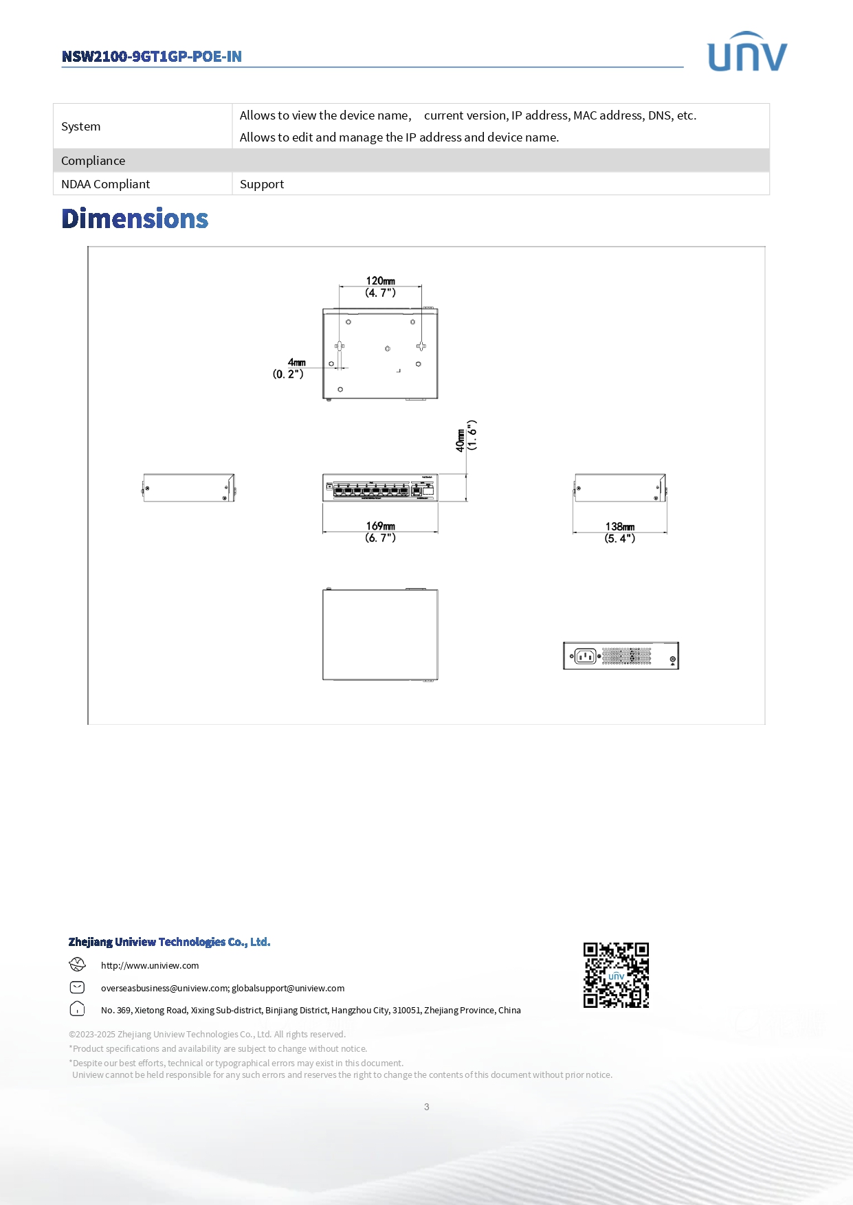 UNV NSW2100-9GT1GP-POE-IN Cloud Managed Gigabit PoE Switch 8x PoE port (RJ45), 1 x port (RJ45), 1 x Gigabit SFP BY BILLIONAIRE SECURETECH UNV NSW2100-9GT1GP-POE-IN
