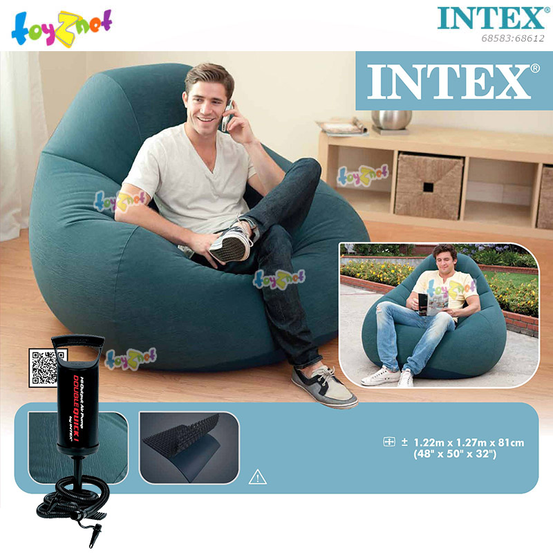 Intex Deluxe Beanless Bag Chair - Classic Teal 1.22x1.27x0.81 m. no.68583 + Double Quick I Air Pump