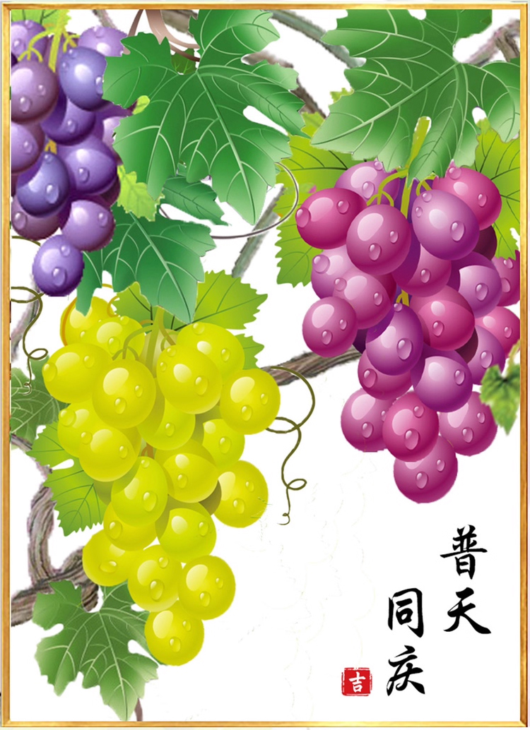 fruit-1007 *พร้อมส่ง* ชุดปักครอสติช ลายช่อองุ่น (ผ้า9CTพิมพ์ลาย ปัก 4 เส้นเล็ก ไม่มีเดินเส้น) ขนาด 63*83 ซม.ผ้าครอสติช 9CTพิมพ์ลายปักบนผ้า ไหมคอตตอน 44 สี ผังลาย เข็ม