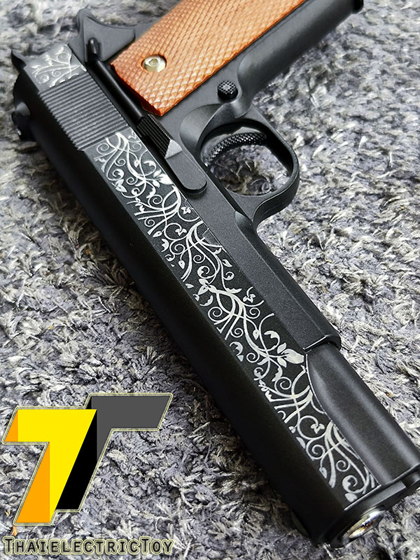 ปืนอัดลมเหล็ก Colt 1911 Limited Edition ชักยิงทีล่ะนัด ลำกล้องยาว 7.5 นิ้ว หนัก 491 กรัม ใช้ลูกกระสุนพลาสติก 6 มิล