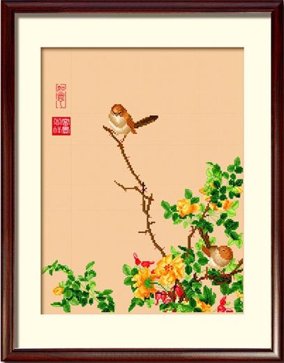 bird-1012 *พร้อมส่ง* ชุดปักครอสติช ลายนกน้อยกับดอกไม้ ชุดที่ 2 (ผ้า11CTสีน้ำตาล พิมพ์ลาย ปัก 3 เส้นเล็ก) ขนาด 41*49 ซม.ผ้าครอสติช 11CTสีน้ำตาล พิมพ์ลายปักบนผ้า ไหมคอตตอน 33 สี ผังลาย เข็ม
