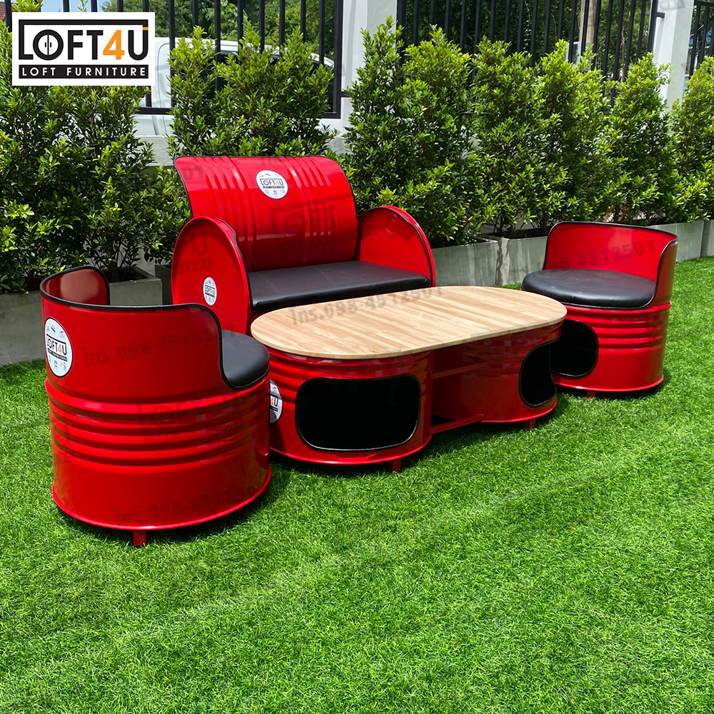 ชุดโซฟาถังรับแขกพูลวิลล่า รีสอร์ท คาเฟ่ Living Sofa Table Set : leather cushion / 2-4 seats