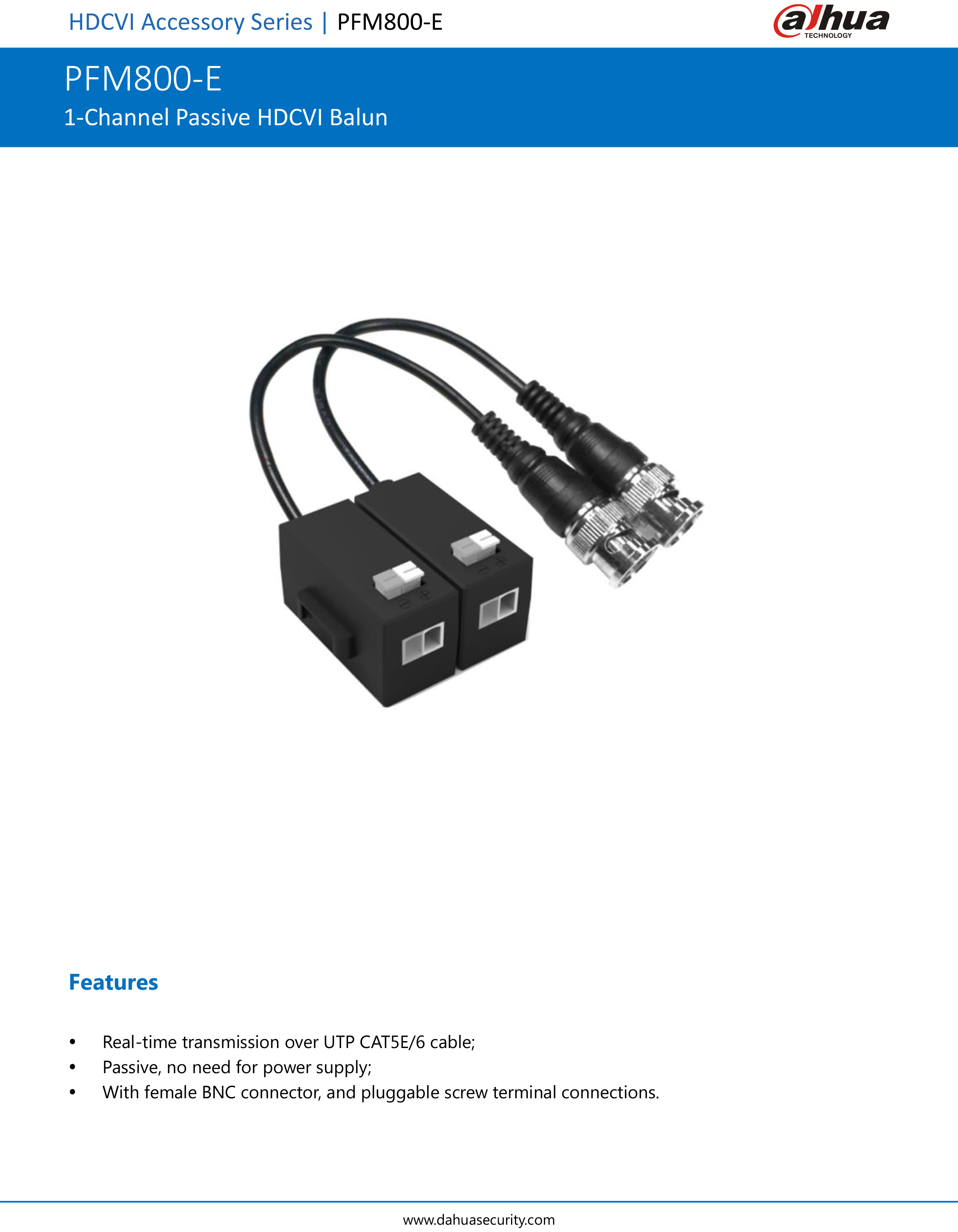 DAHUA DH-PFM800-E : 1 Channel Passive HDCVI Balun BY BILLIONAIRE SECURETECH DH-PFM800-E