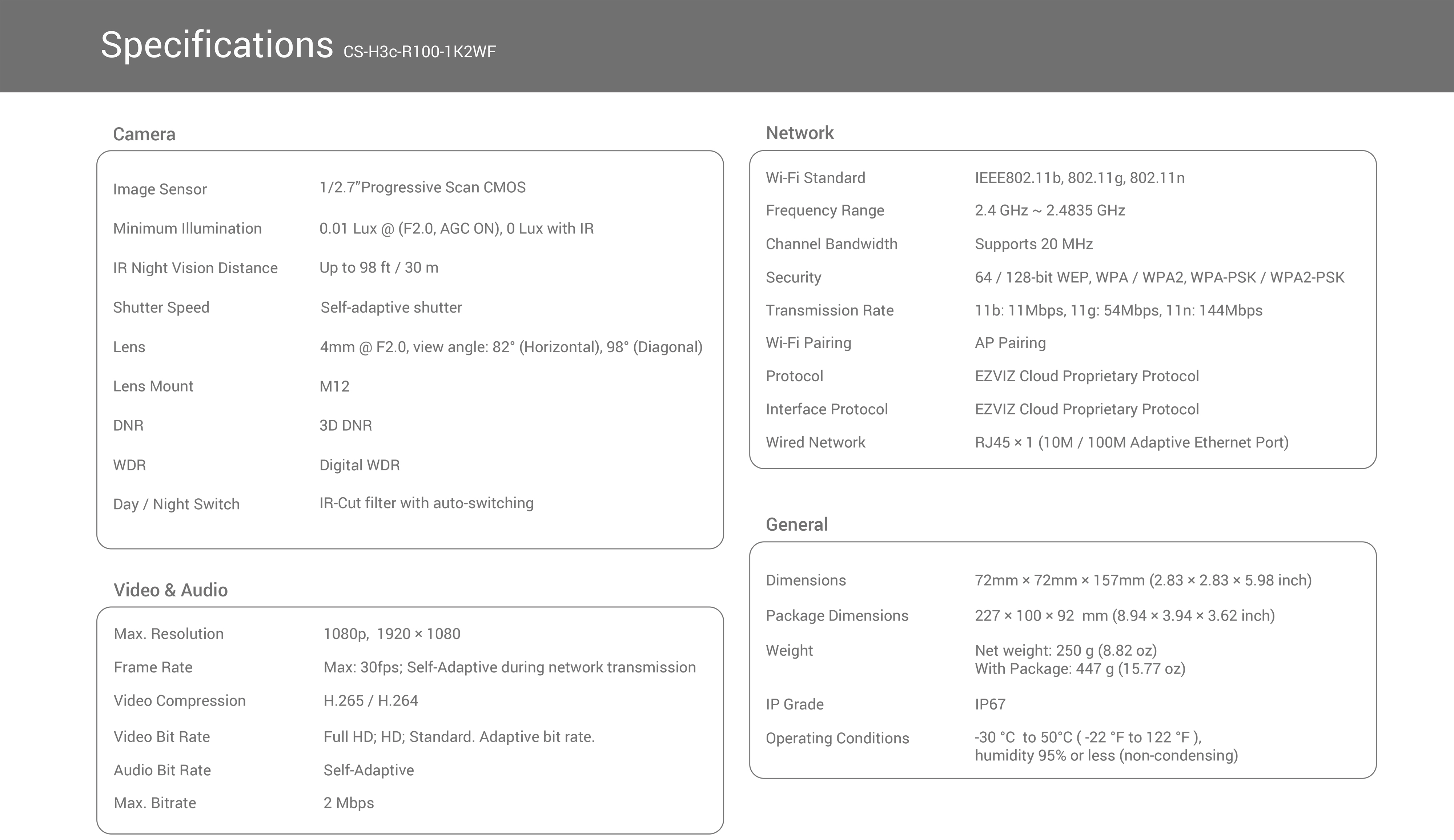 EZVIZ H3c กล้องวงจรปิดระบบ IP WIFI ความละเอียด 2 ล้านพิกเซล มีไมค์ในตัว IR 30 M. ติดตั้งภายนอกได้ BY BILLIONAIRE SECURETECH EZVIZ H3c