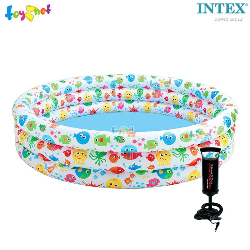 Intex Inflatable pool, little fish and friends 66 inch. (1.68x1.68x0.38 m.) No.56440 + DQI Air Pump