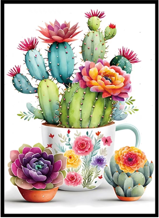 cactus-1001 *พร้อมส่ง* ชุดปักครอสติช ลายตะบองเพชร (ไม่มีเดินเส้น ผ้า11CTพิมพ์ลาย ปัก 3 เส้นเล็ก) ขนาด 40*51 ซม.ผ้าครอสติช 11CTพิมพ์ลายปักบนผ้า+ไหมคอตตอน 36 สี+ผังลาย+เข็ม