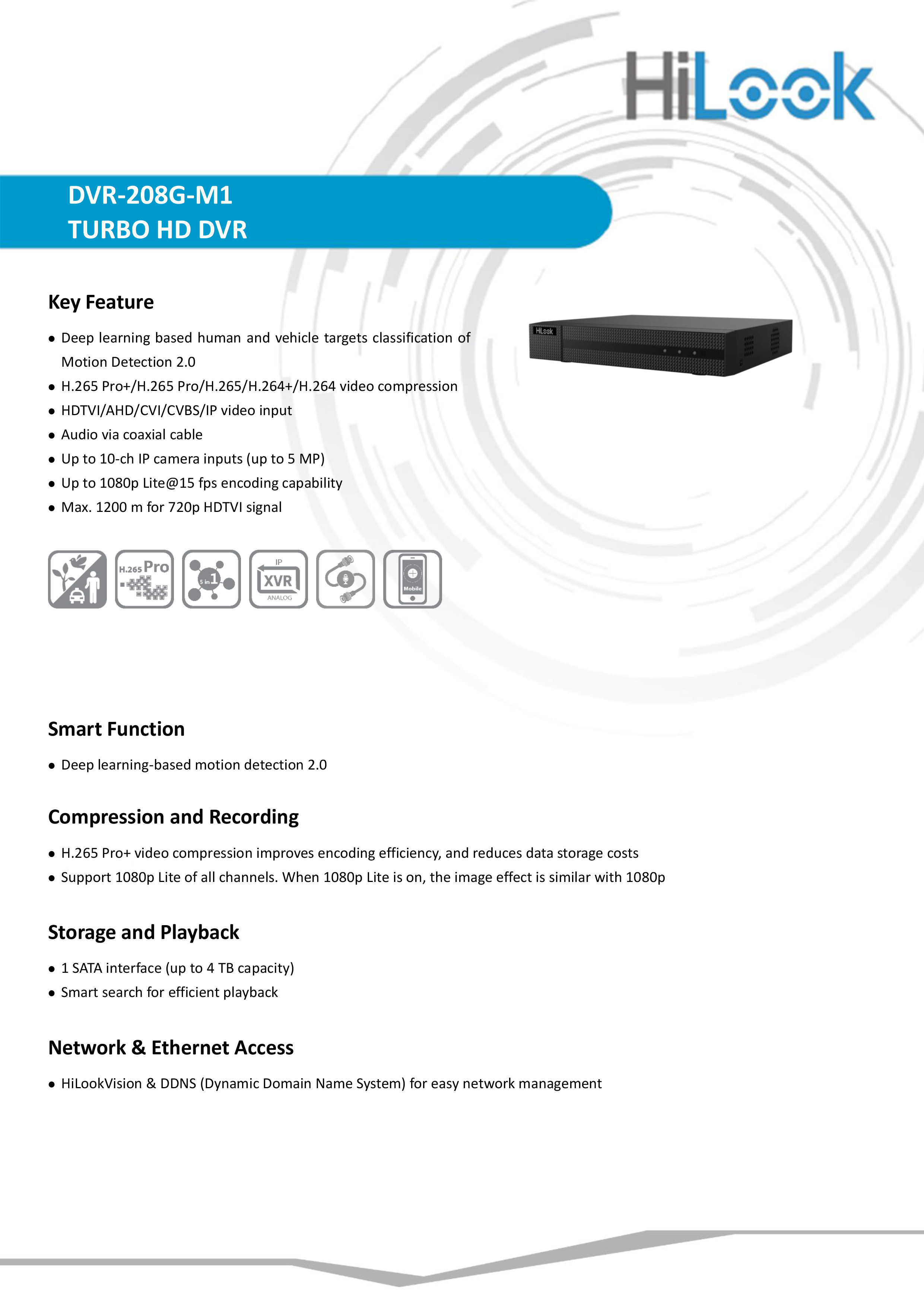 HILOOK DVR-208G-M1(C) เครื่องบันทึกวงจรปิด ระบบ HD 8 CH รองรับกล้องมีไมค์ BY BILLIONAIRE SECURETECH DVR-208G-M1