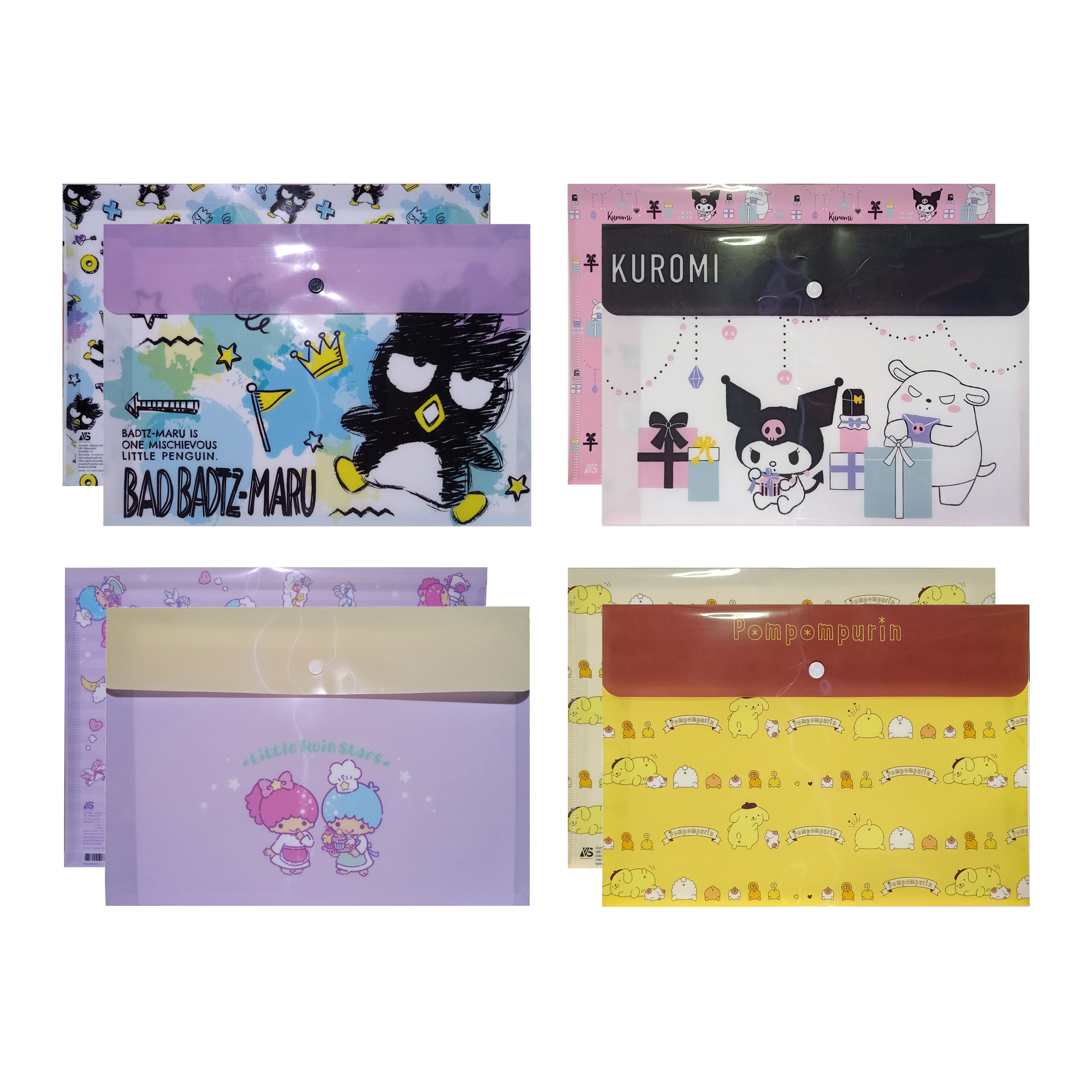 Folder Sanrio แฟ้มใส่เอกสาร แฟ้มลายการ์ตูนซานริโอ ขนาด A4 แฟ้มพลาสติก แบบกระดุม