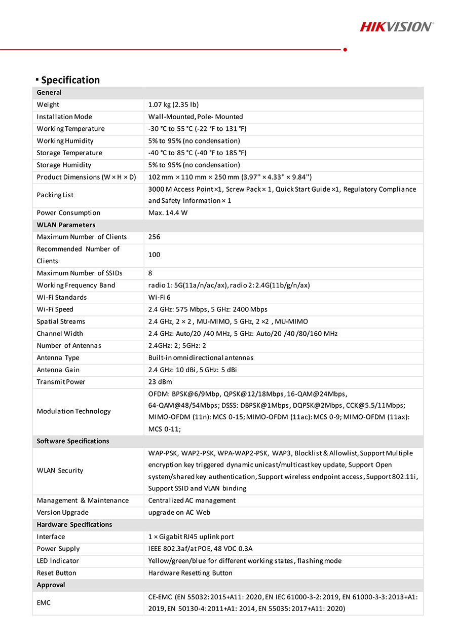 HIKVISION DS-3WAP623E-SI Wi-Fi 6 3000M Outdoor Access Point BY BILLIONAIRE SECURETECH DS-3WAP623E-SI