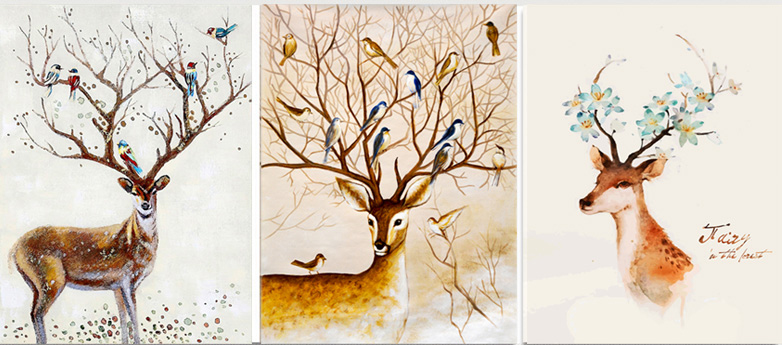 deer-1019 *พร้อมส่ง* ชุดปักครอสติช ลายเซต 3 ชิ้น กวางเขางาม ( ปักเต็มผืนผ้า ปักครั้งละ 3 เส้นเล็ก ) ขนาดภาพละ 45*50 ซม.ผ้าครอสติช 11CTพิมพ์ลายปักเต็มลายผ้า ไหมคอตตอน 66 สี ผังลาย เข็ม