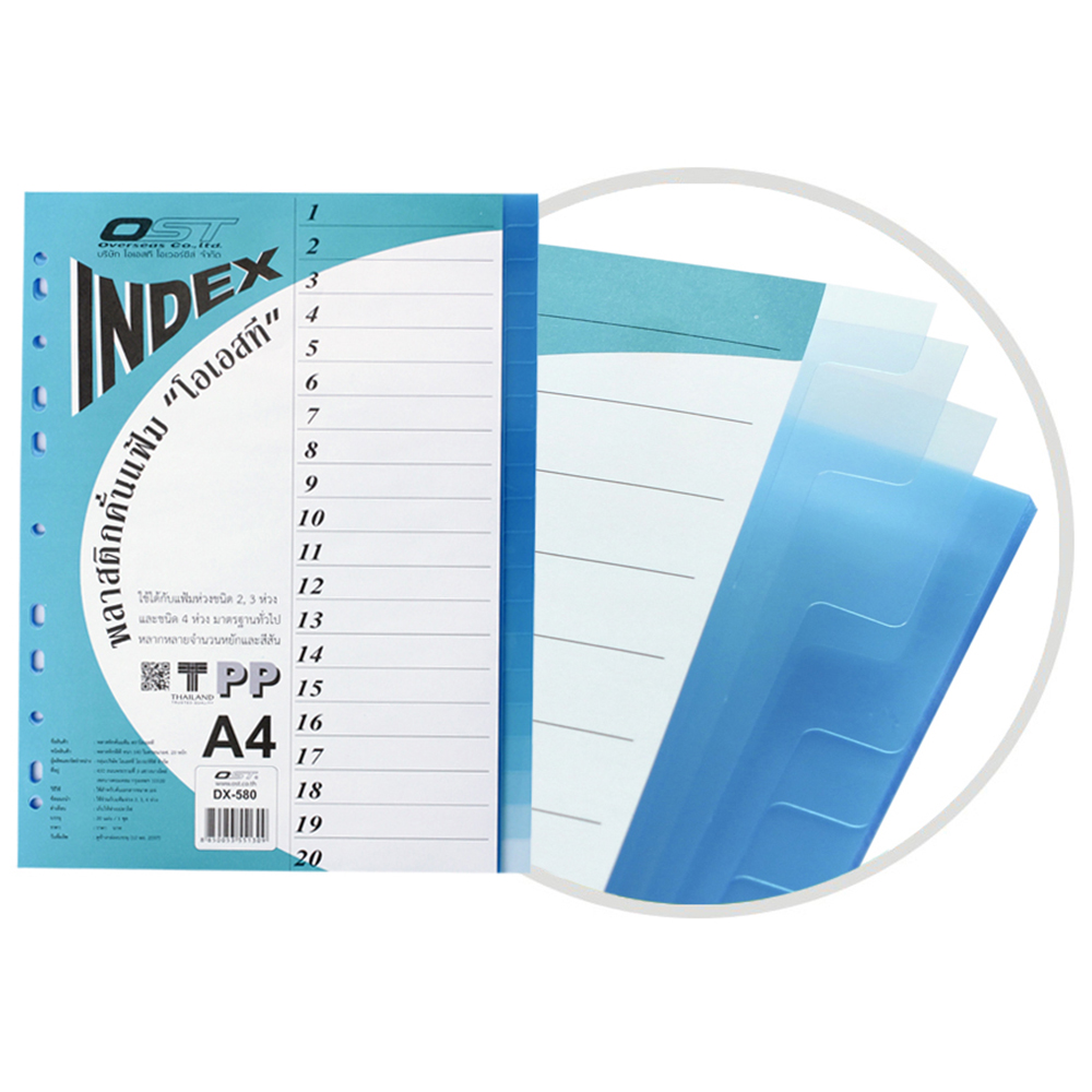 20 Tabs Index Divider A4 Translucent Colors DX-580