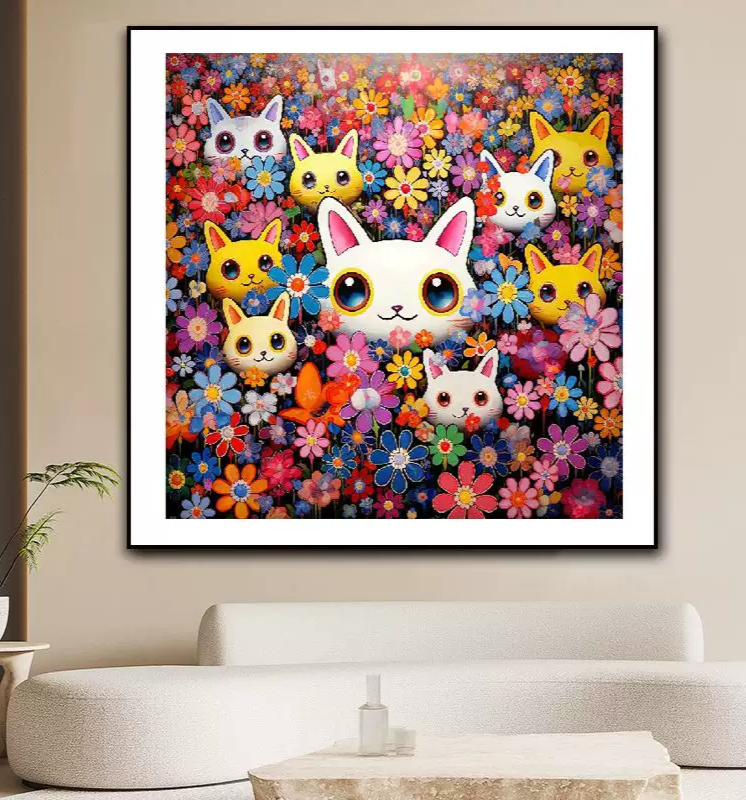 cat-1107 *สินค้าหมด* ชุดปักครอสติช ลายแมวน้อยดอกเดซี่ (ปักเต็มผืนผ้า ไม่มีเดินเส้น ผ้า11CTพิมพ์ลาย ปัก 3 เส้นเล็ก) ขนาด 61*61 ซม. ผ้าครอสติช 11CTพิมพ์ลายปักเต็มลายผ้า ไหมคอตตอน 39 สี ผังลาย เข็ม