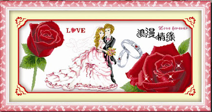 love-1097 *สินค้าหมด* ชุดปักครอสติช ลายวันแต่งงาน ขนาด 100*50 ซม.ผ้าครอสติช 11CTพิมพ์ลายปักบนผ้า ไหมคอตตอน 32 สี ผังลาย เข็ม