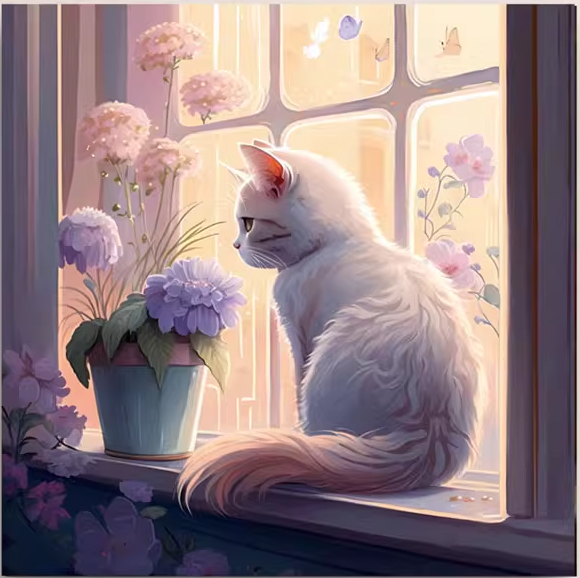 cat-1145 *สินค้าหมด* ชุดปักครอสติช ลายแมวน้อยไฮเดรนเยีย (ปักเต็มผืนผ้า ไม่มีเดินเส้น ผ้า11CT พิมพ์ลาย ปัก 3 เส้นเล็ก) ขนาด 50*50 ซม.ผ้าครอสติช 11CTพิมพ์ลายปักบนผ้า+ไหมคอตตอน 37 สี+ผังลาย+เข็ม