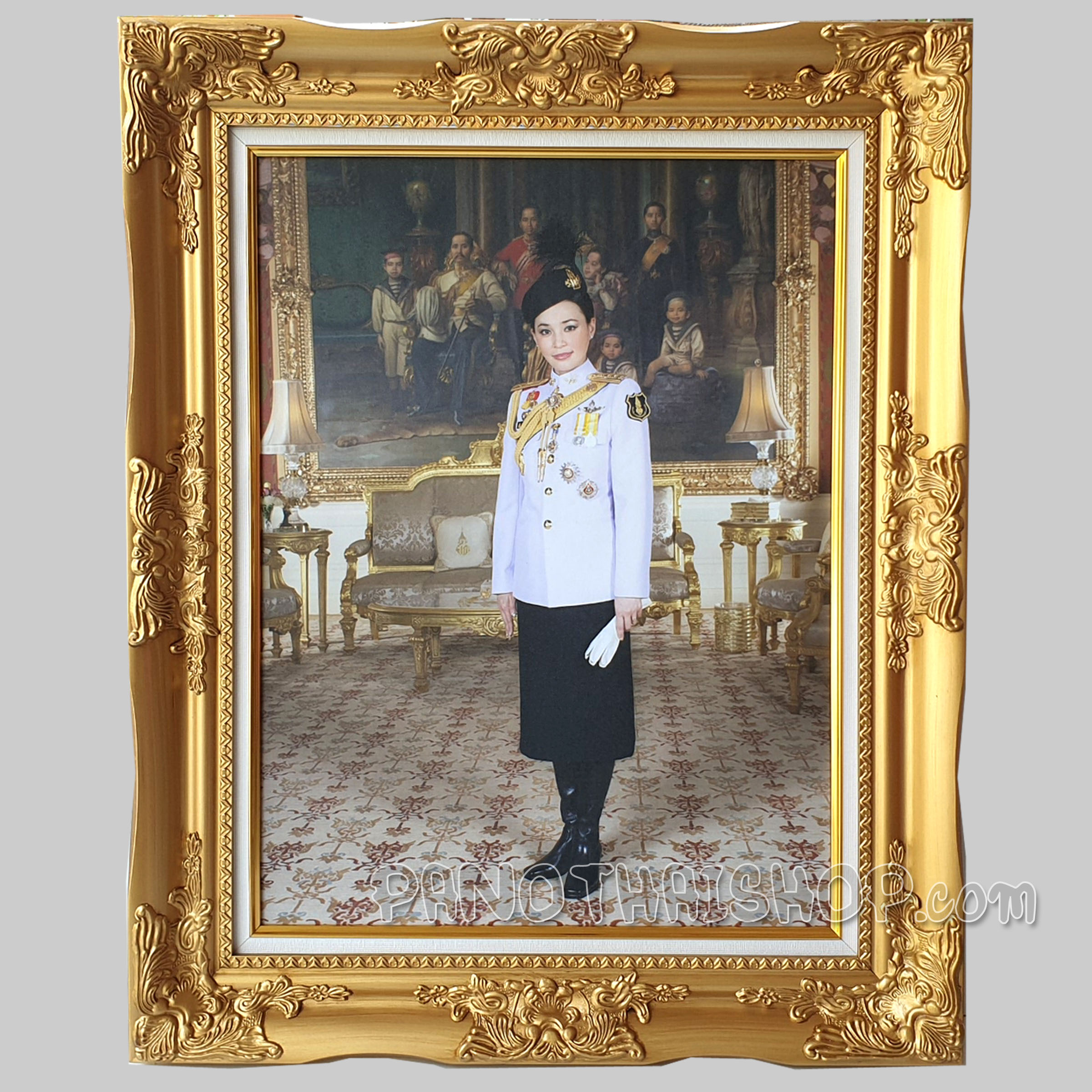 กรอบรูป กรอบรูปหลุยส์ กรอบรูปในหลวง กรอบรูปพระราชินี รูปติดผนัง อย่างดี อัดเคลือบกันน้ำน้ำเบา ขนาดรวมกรอบ 21*26 นิ้ว 1คู่