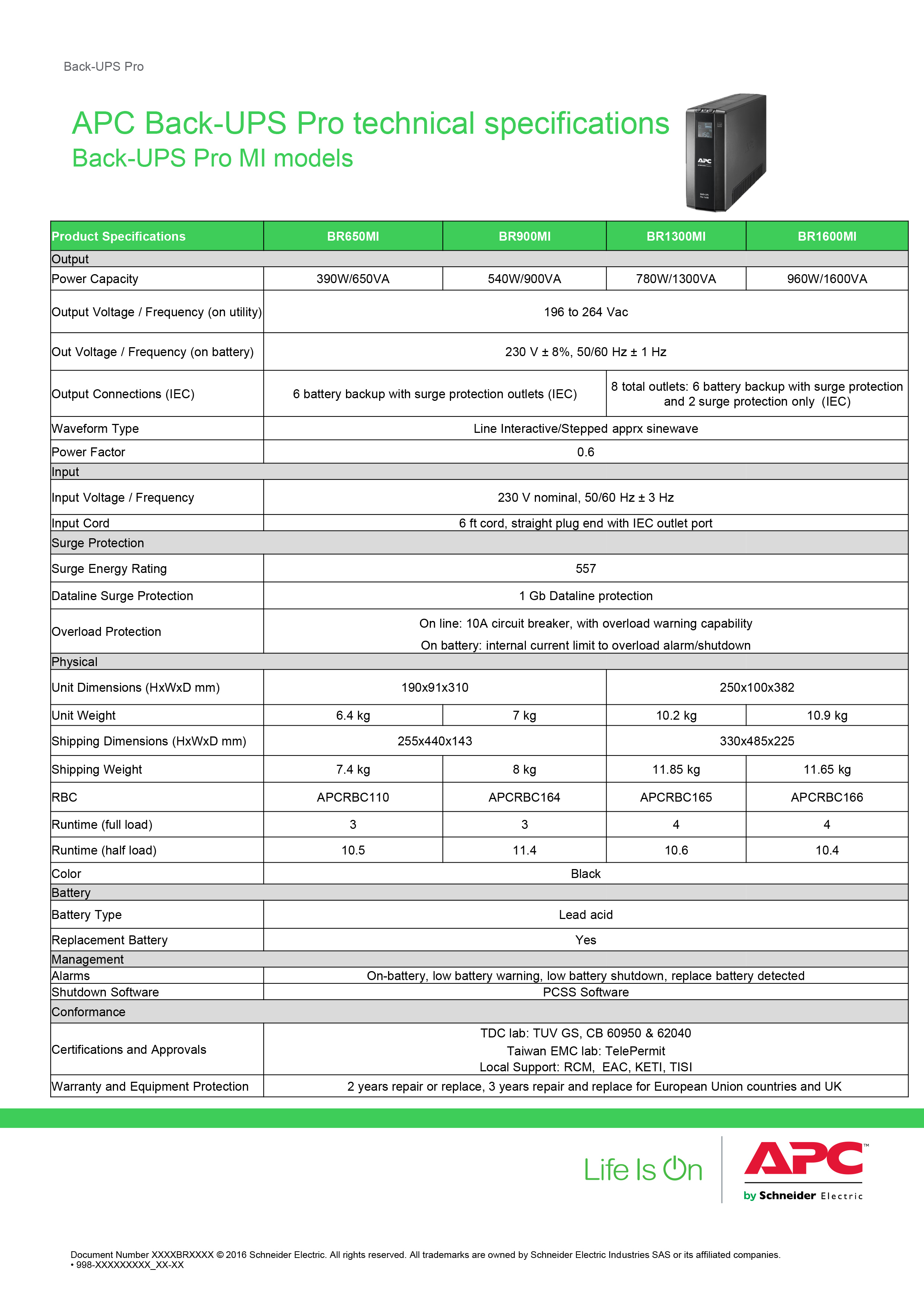 APC BR900MI : 900VA/540W, Back-UPS Pro, Tower, 230V, 6x IEC C13 outlets, AVR, LCD, User Replaceable Battery BY BILLIONAIRE SECURETECH BR900MI