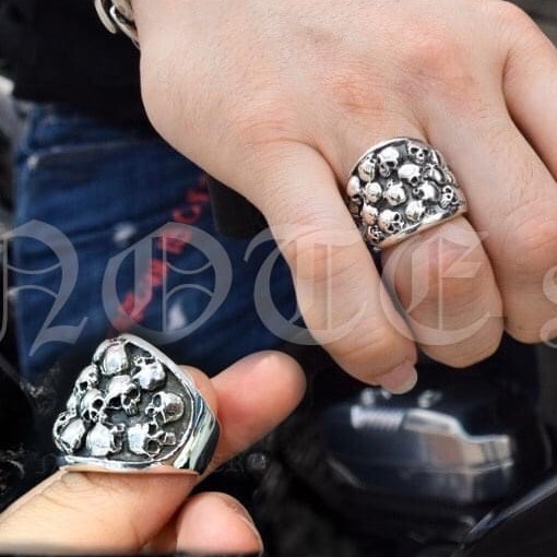 แหวนเงินแท้กะโหลก หน้าใหญ่ Sterling Silver 925 NSRG2199