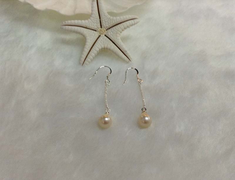 ต่างหูไข่มุกแท้ แบบโซ่ ก้านเงินแท้ 7-8 มิล. หมดค่ะ