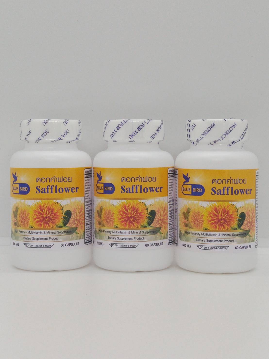 ดอกคำฝอย Safflower ตรา บลูเบิร์ด ขนาด 600 มิลลิกรัม 60 แคปซูล