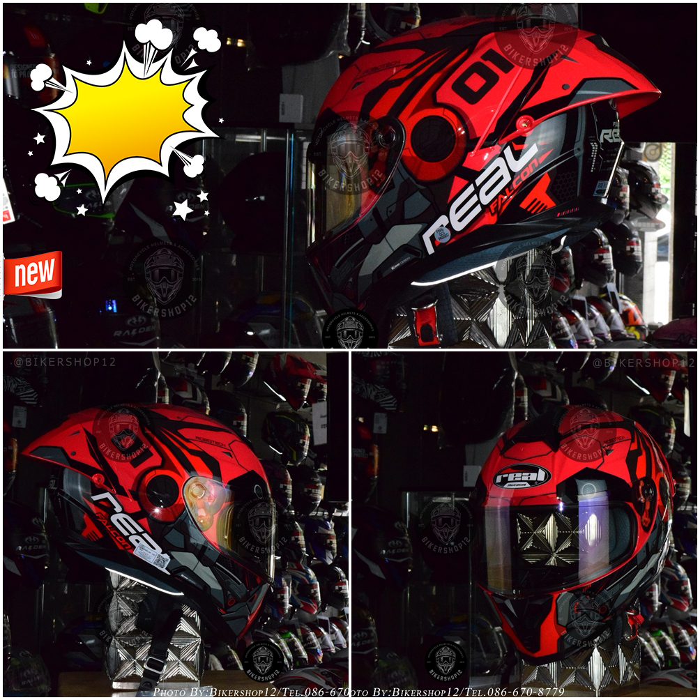 หมวกกันน็อค REAL รุ่น Falcon ลาย Robotech สี ดำ-แดง