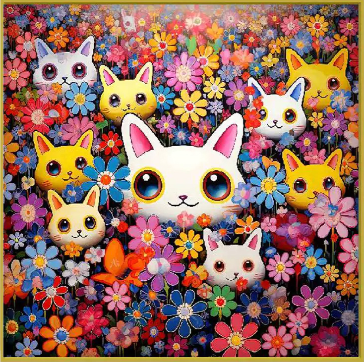cat-1107 *สินค้าหมด* ชุดปักครอสติช ลายแมวน้อยดอกเดซี่ (ปักเต็มผืนผ้า ไม่มีเดินเส้น ผ้า11CTพิมพ์ลาย ปัก 3 เส้นเล็ก) ขนาด 61*61 ซม. ผ้าครอสติช 11CTพิมพ์ลายปักเต็มลายผ้า ไหมคอตตอน 39 สี ผังลาย เข็ม
