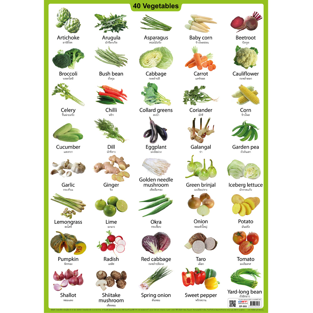 Vegetables in English Educational Posters No.593