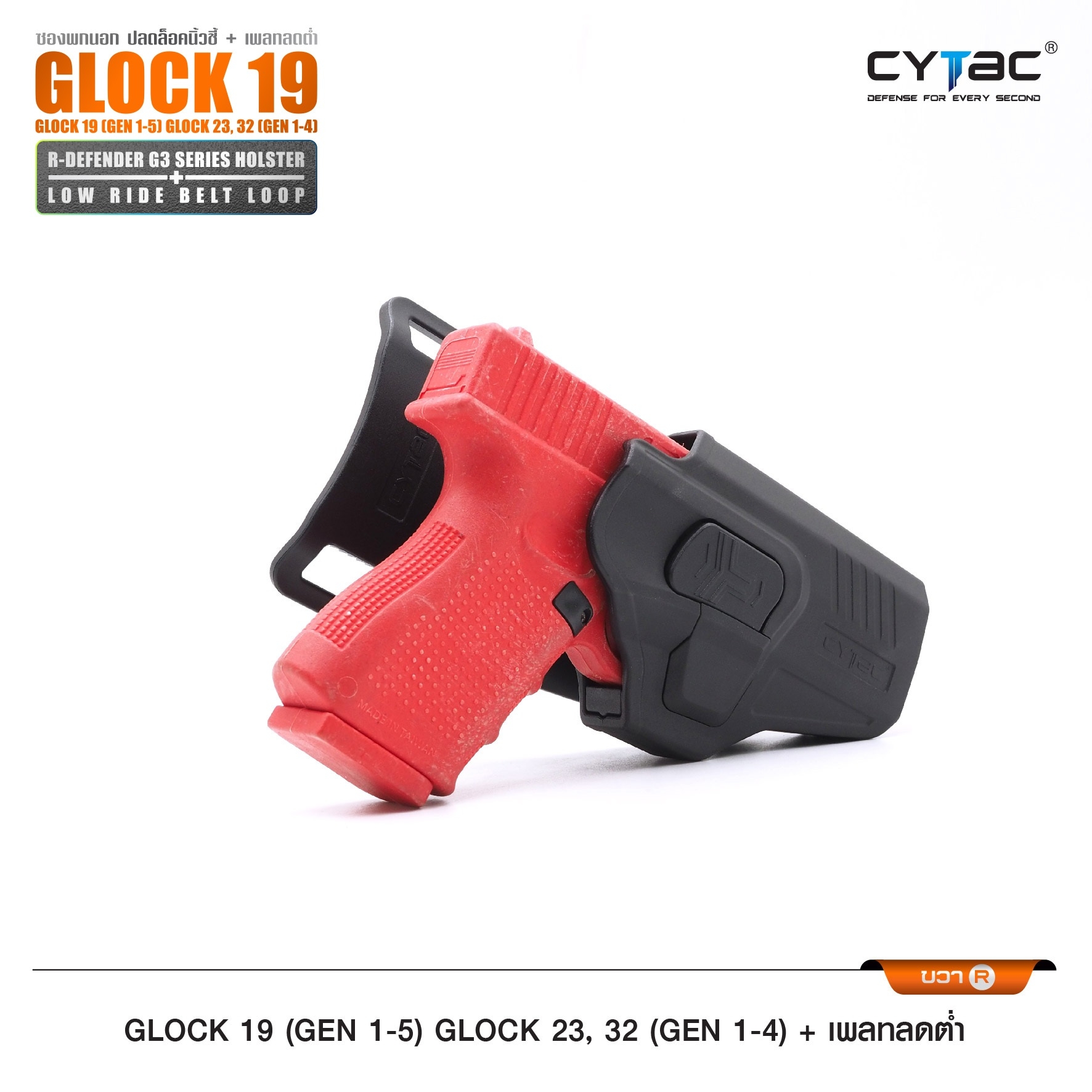 CYTAC ซองพกนอกปลดนิ้วชี้ Glock19 + เพลทลดต่ำ