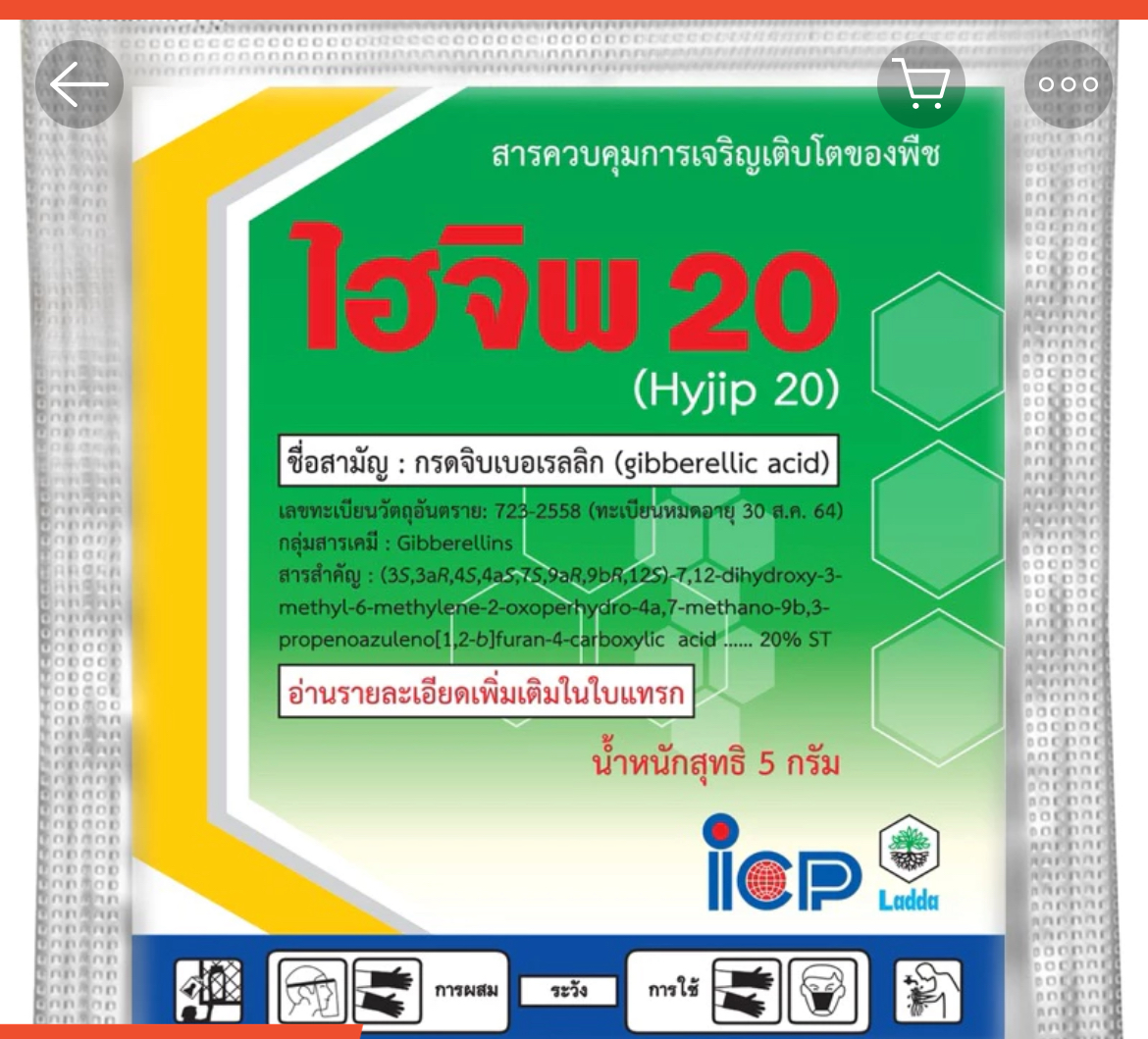 GIBBERELLIC ACID (GA3) 20% ไฮจิพ 20 Hyjip 20 จิบเบอเรลลิน 20% แบบเม็ดสำหรับละลายน้ำฉีดพ่น เพื่อ ยืดช่อ ยืดเซลล์ เม็ด 5 กรัม
