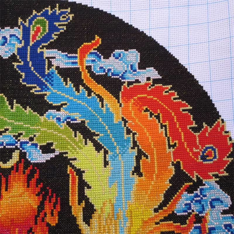 dragon-1100 *สินค้าหมด* ชุดปักครอสติช ลายมังกรคู่หงส์ (ปักเต็มผืนผ้า ไม่มีเดินเส้น ปักครั้งละ 3 เส้นเล็ก) ขนาด 40*40 ซม.ผ้าครอสติช 11CTพิมพ์ลายปักบนผ้า ไหมคอตตอน 29 สี ผังลาย เข็ม