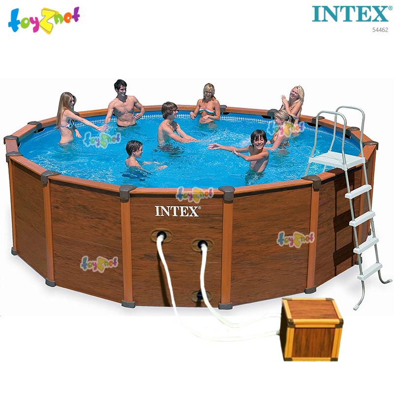 Intex 16 ft 8 in Wood-Grain Pool Set w/Cartr. Filter Pump (5.08 x 1.24 m.) No.54462