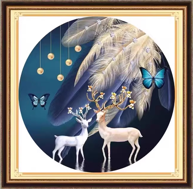 deer-1108 *สินค้าหมด* ชุดปักครอสติช ลายคู่กวางเงินกวางทอง (ปักเต็มผืนผ้า ไม่มีเดินเส้น ผ้า11CTพิมพ์ลาย มีประกาย ปัก 3 เส้นเล็ก) ขนาด 50*50 ซม.ผ้าครอสติช 11CTพิมพ์ลายปักบนผ้า ไหมคอตตอน 28 สี ผังลาย เข็ม