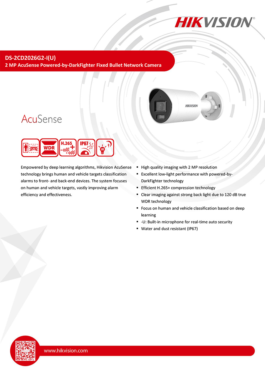 HIKVISION DS-2CD2026G2-I กล้องวงจรปิดระบบ IP 2MP AcuSense Fixed Mini Bullet Network Camera BY BILLIONAIRE SECURETECH DS-2CD2026G2-I