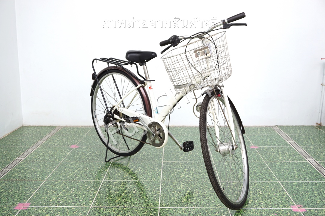 จักรยานแม่บ้านญี่ปุ่น - ล้อ 27 นิ้ว - เกียร์ 6 สปีด - ไฟหน้าอัตโนมัติ - สีขาว [จักรยานมือสอง]