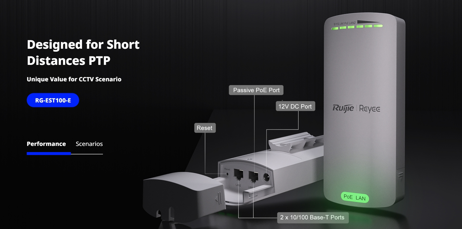 RUIJIE RG-EST100-E Wireless Bridge 2.4GHz, 500M., Dual Stream, IP55 BY BILLIONAIRE SECURETECH RG-EST100-E